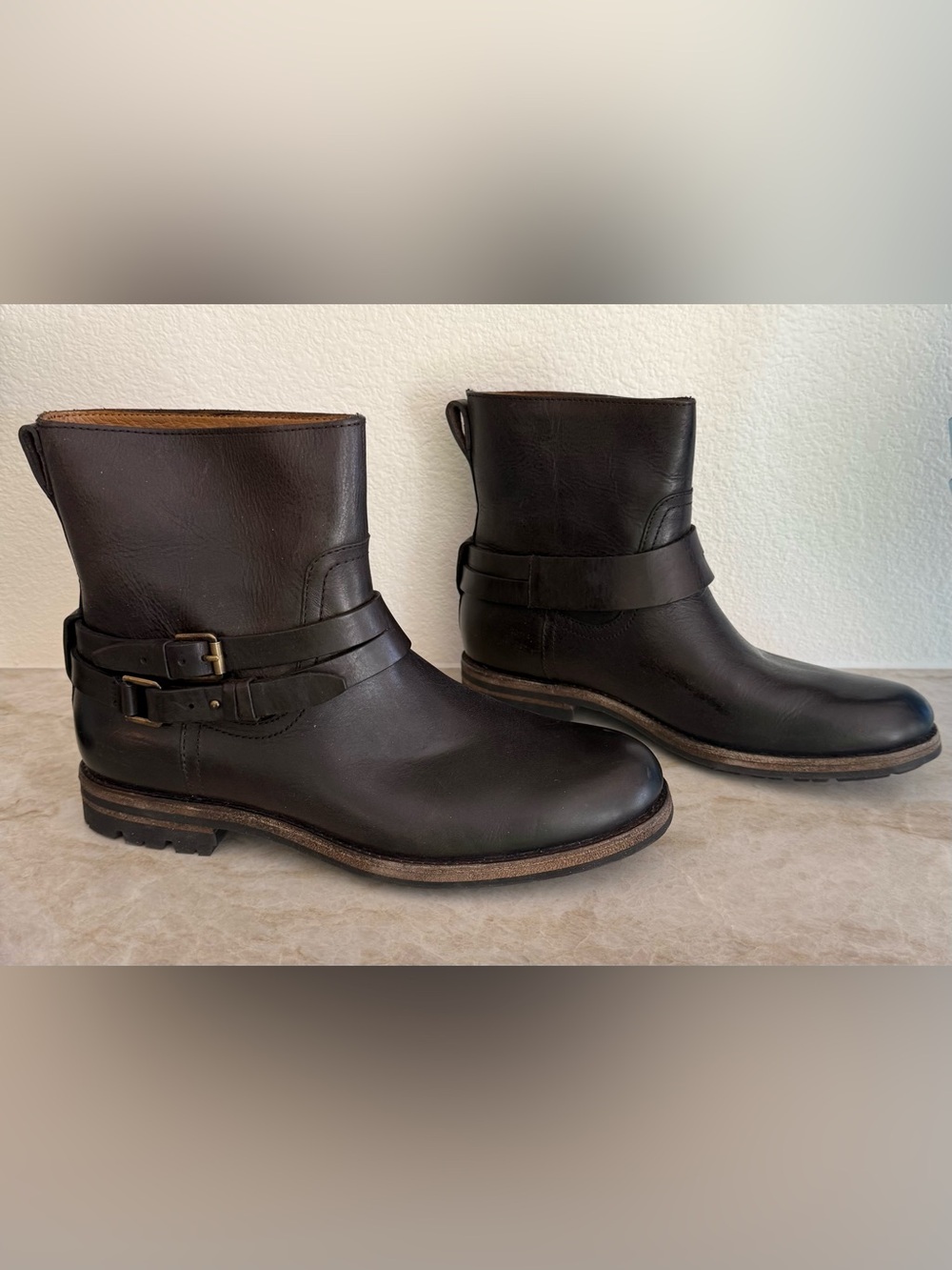 Polo Ralph Lauren Men's Dark Brown Leather Mersey Moto Ankle Boots